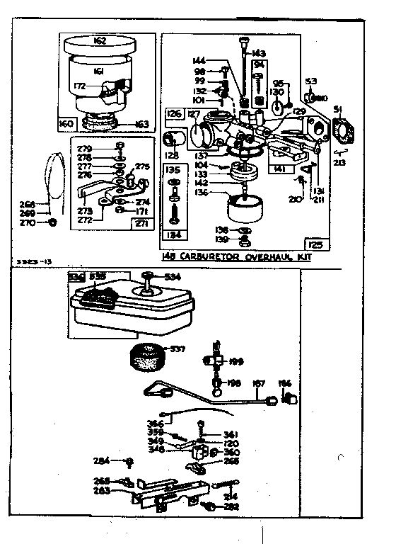 Air Cleaner And Carburetor Assembly Diagram and Parts List for 81700-81797 0110 - 0168 Briggs and Stratton Engine